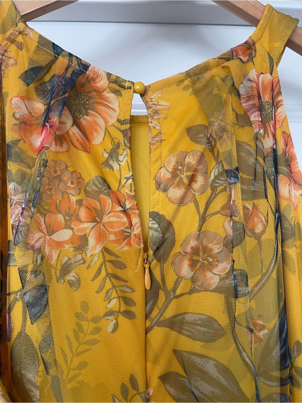 Candalite Women’s Floral Halter Maxi Dress Mustard Yellow Romantic Cottagecore - Picture 8 of 11